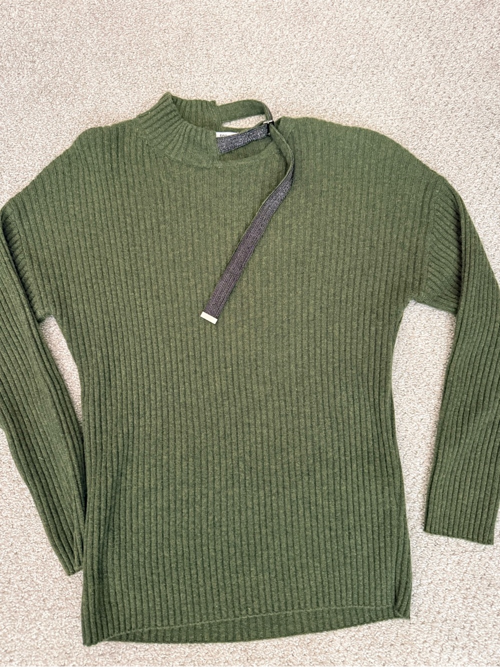 SOH by Song Oh Designer Olive Green Rib Knit Sweater Size M
